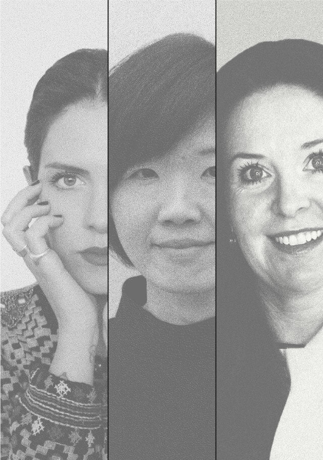 Three women in black and white, each with distinct expressions and styles, celebrating International Women’s Day through design.