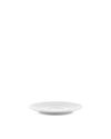 White round saucer by Alessi with a subtle raised center for a cup, isolated on a white background.