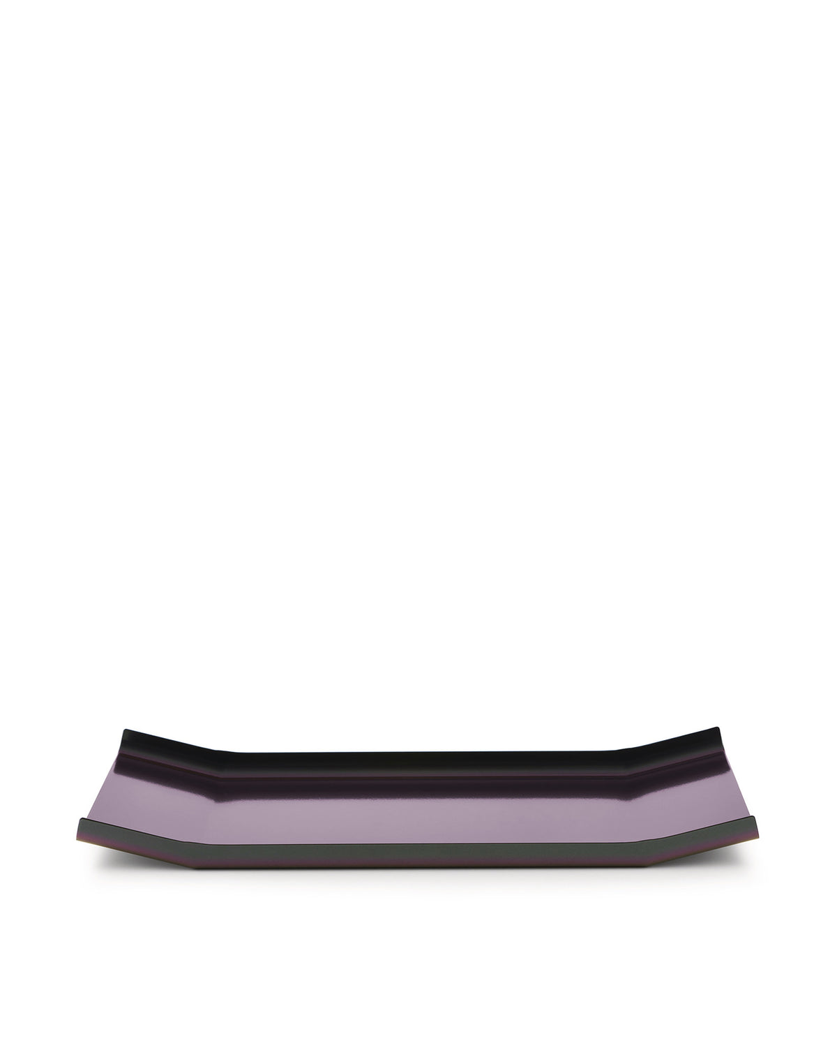 Glossy plum and black Arran tray by Alessi, long and rectangular with subtly curved ends.