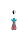 Turquoise and red patterned Anna G. corkscrew by Alessi, featuring a chrome smiling face.