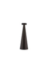 Dark brown conical lamp by Alessi with a smooth, rounded pill-shaped top.