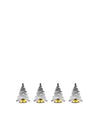 Four grey tree-shaped place markers by Alessi, each with a gold base, arranged in a row.