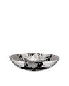 Faceted silver decorative bowl by Alessi with a polished, geometric, crumpled design.
