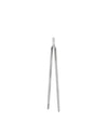 Silver metal kitchen tongs by Alessi with ribbed gripping ends and a brushed finish.
