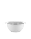 White salad serving bowl by Alessi with a light gray interior and a wide, flat rim.