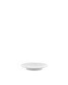 White saucer by Alessi, featuring a smooth, circular design with a central indentation.