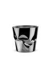 Silver crumpled metal wine cooler by Alessi, with a highly polished finish, isolated on a white background.
