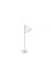 White Tsumiki lamp by Alessi with a cylindrical stand, angled conical shade, and top loop handle.