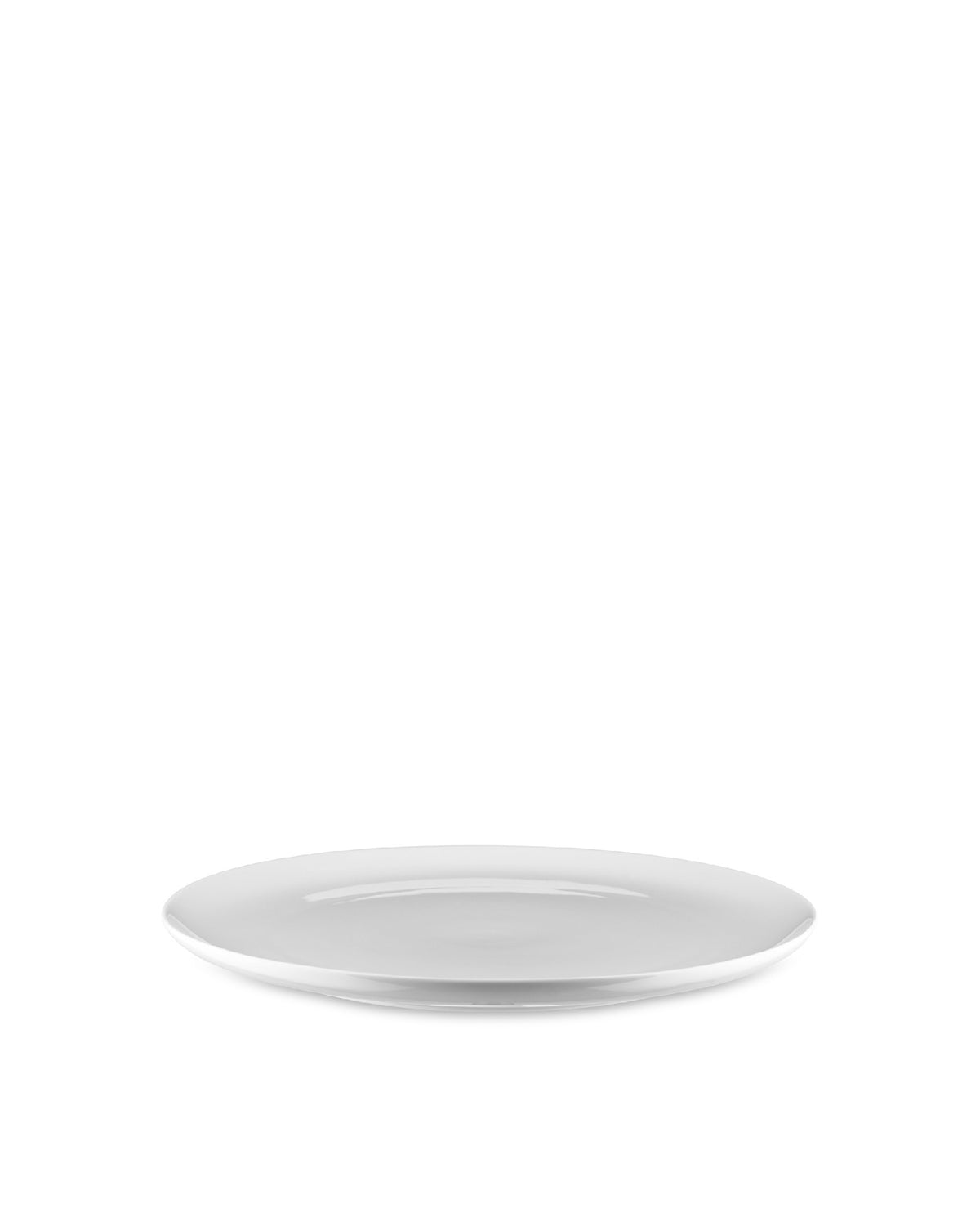 White oval dining plate by Alessi with a subtle raised rim, shown from an angled perspective.