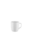 White ceramic mug by Alessi, featuring a smooth, curved design with a classic handle.
