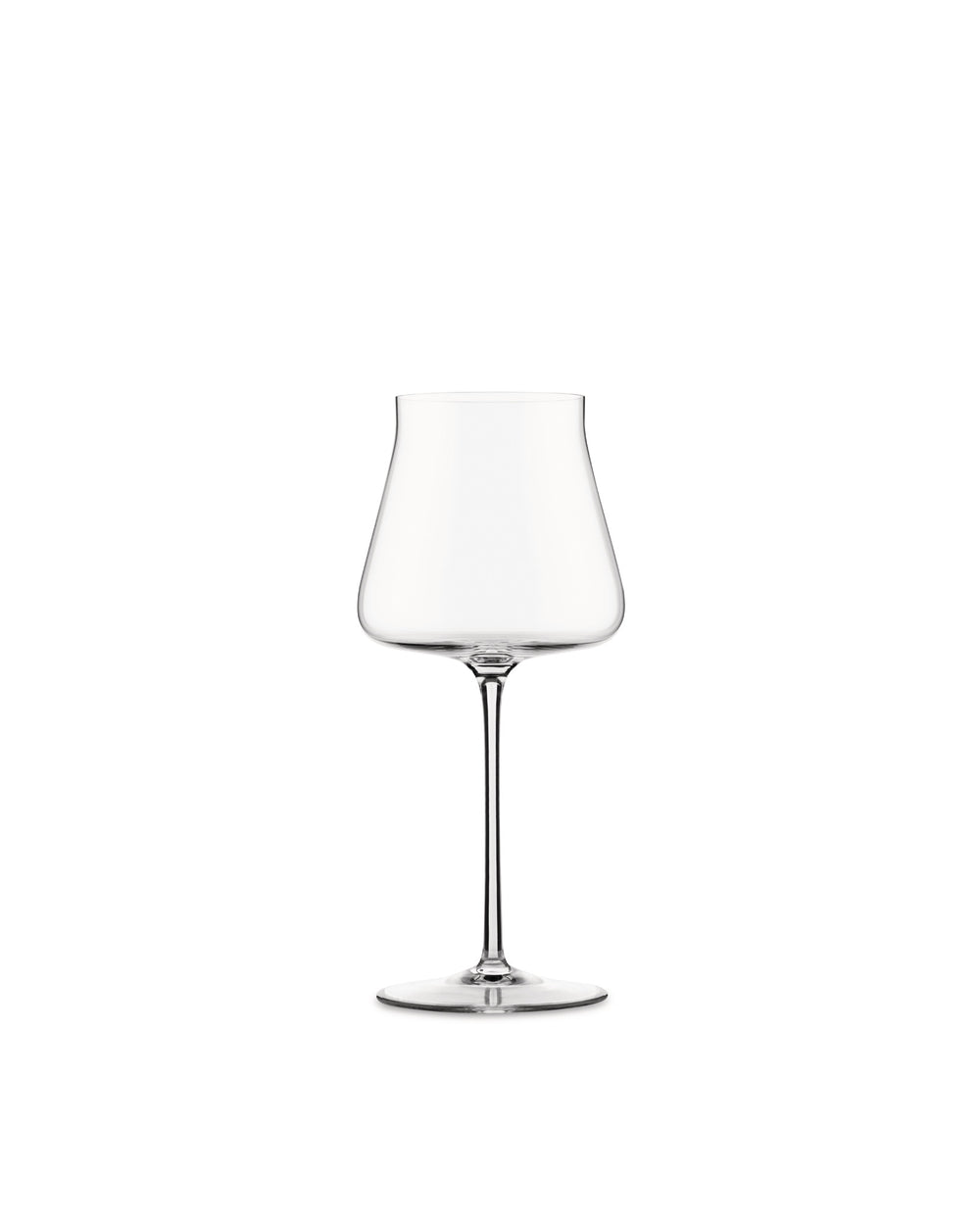 Clear red wine glass by Alessi, with a wide bowl, slender stem, and elegant design.