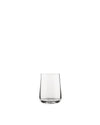Clear long drink glass by Alessi with a modern, slightly tapered design and thick base.