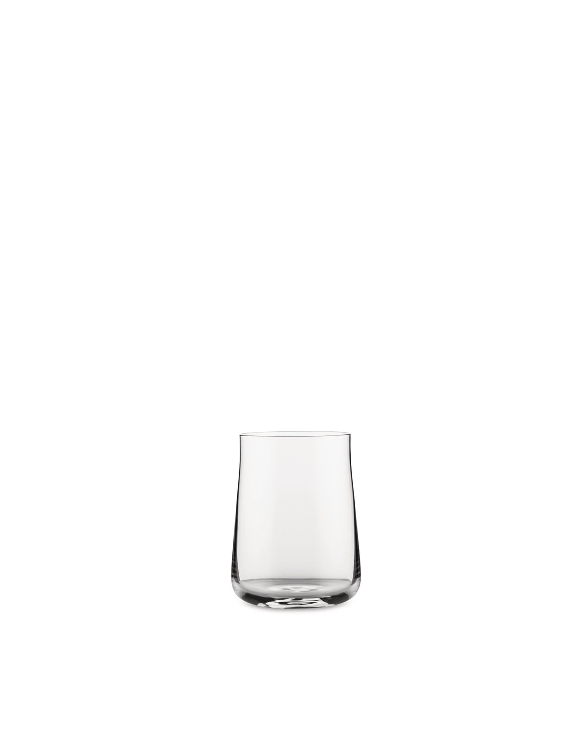 Clear long drink glass by Alessi with a modern, slightly tapered design and thick base.