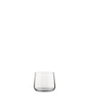 Clear water glass by Alessi with a subtly tapered shape and rounded base.
