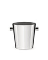 Silver-toned faceted wine cooler by Alessi with small side handles on a white background.