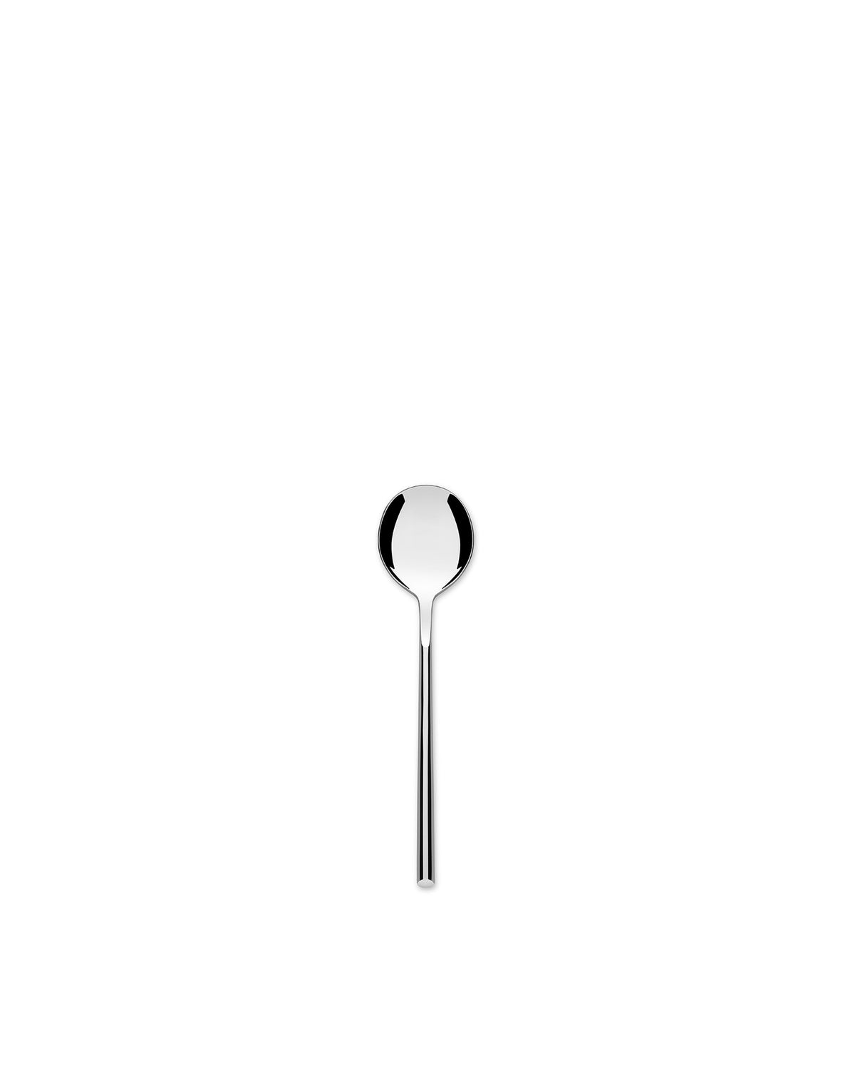 Polished silver Clivo tea spoon by Alessi, featuring a modern design with a rounded bowl and slim handle.
