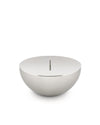 Silver Rocc container by Alessi with a flat top and vertical slot.
