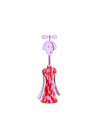 Pink and red patterned Anna G. corkscrew by Alessi, depicting a smiling woman with propeller hair and a gold key charm.