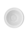 White round salad serving bowl by Alessi, La Bella Tavola design, with a wide rim, viewed from above.