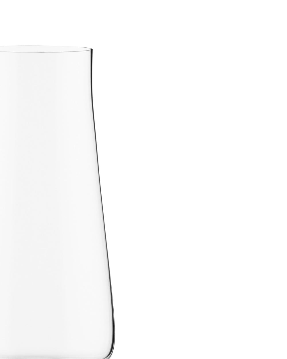 Clear glass champagne flute by Alessi with a sleek, tapered design, cropped against a white background.