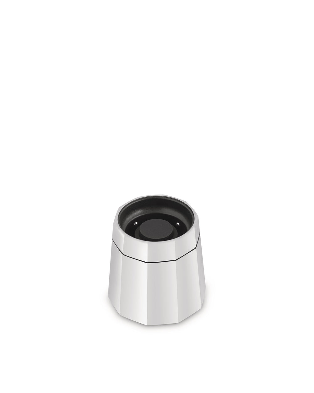Silver faceted stopper by Alessi with a black interior.