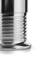 Silver metal Vite espresso coffee maker by Alessi, with a ribbed body and smooth, flanged base.