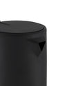 Matte black espresso coffee maker by Alessi, with a modern design and triangular pouring spout.