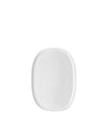 Sleek white serving plate by Alessi with rounded corners, top-down view.