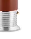 Reddish-brown espresso coffee maker by Alessi, with a shiny silver ribbed lower section and a small brass bolt.