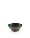 Iridescent green-purple metallic ribbed Maya bowl by Alessi.
