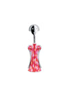 Anthropomorphic corkscrew by Alessi with a chrome smiling face and a pink, red, and orange patterned body.