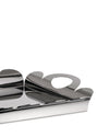 Silver-tone metal tray by Alessi with distinctive wavy cut-out edges, shown at an angle.