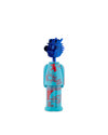 Blue and light blue character corkscrew by Alessi, with a dragon head and red graphic patterns on the body.