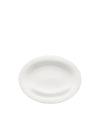 White oval serving plate by Alessi with a raised rim and smooth, minimalist design.