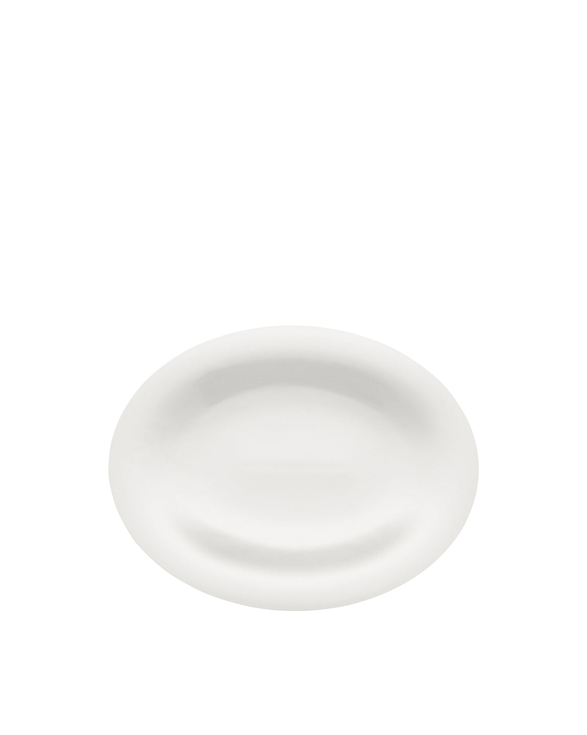 White oval serving plate by Alessi with a raised rim and smooth, minimalist design.