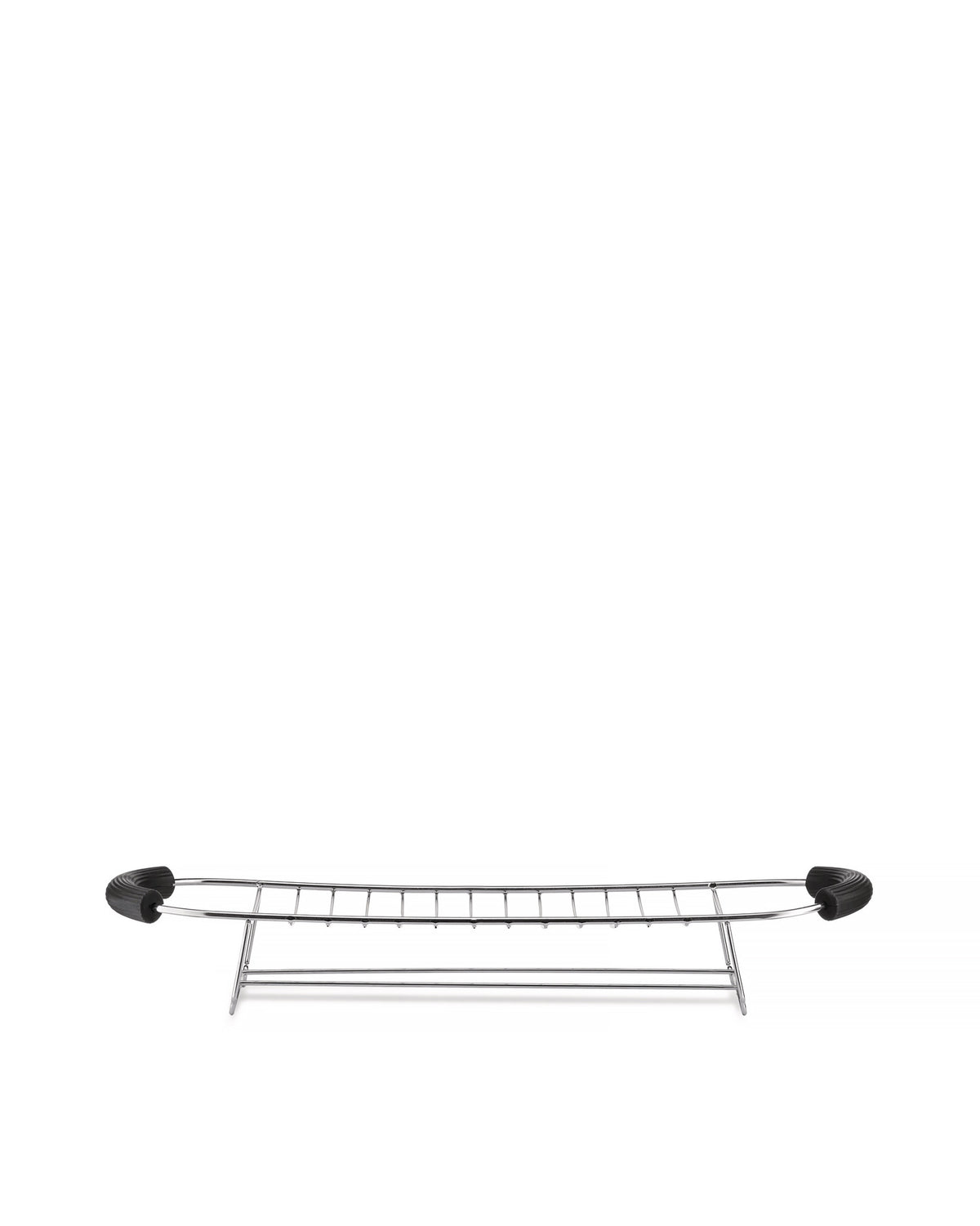 Plissé toaster by Alessi, showing a chrome warming rack with black rubberized ends.