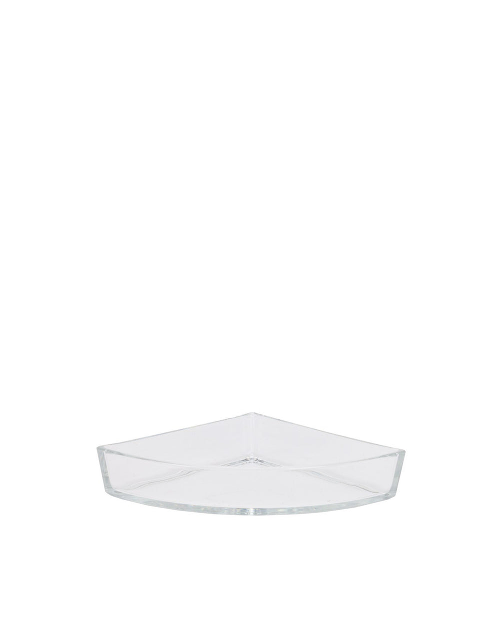 Clear triangular glass corner spare part by Alessi with raised edges.