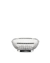 Silver wire basket by Alessi, rectangular with rounded corners and a shiny finish, on a white background.