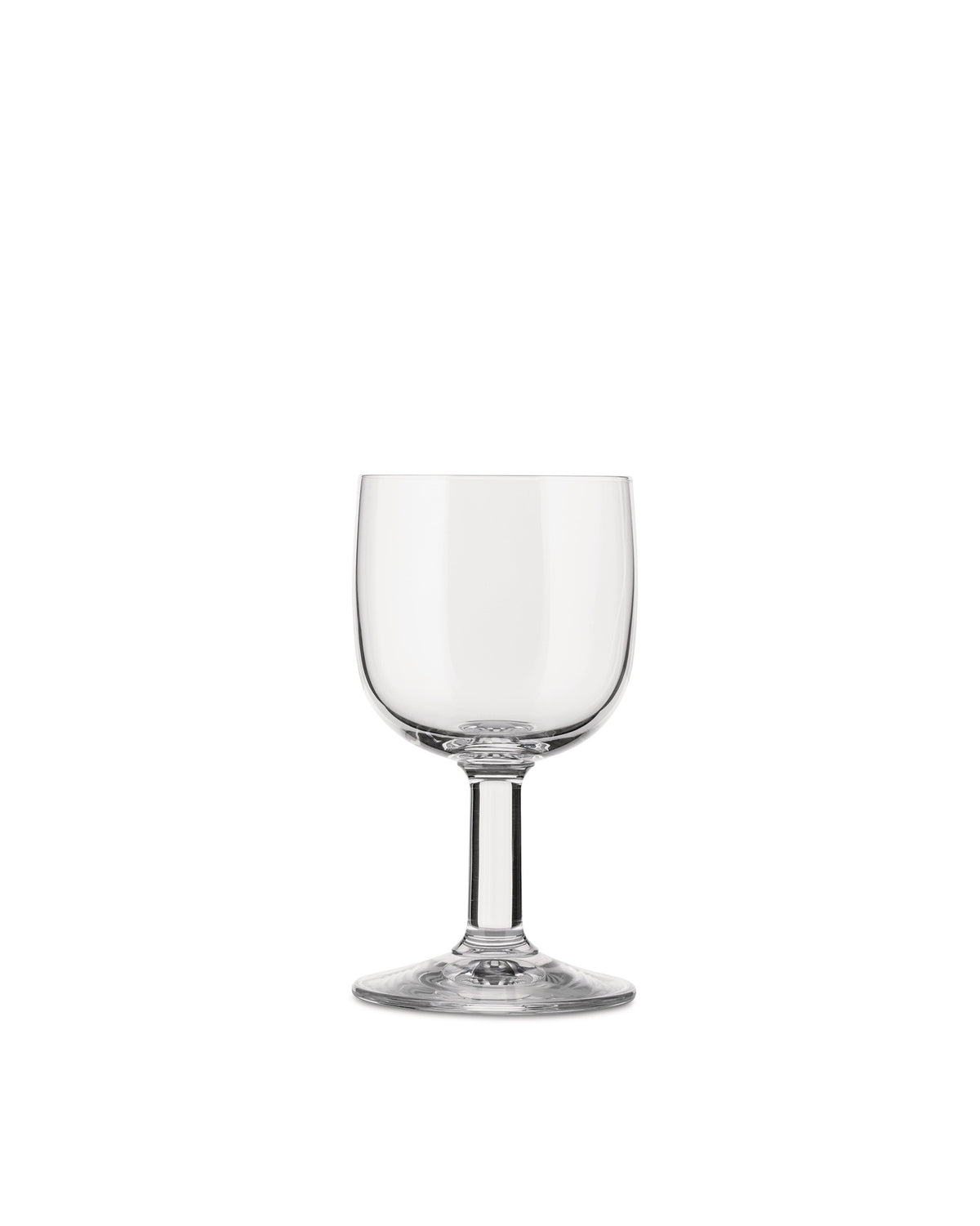 A clear stemmed glass by Alessi, featuring a wide bowl and slender stem on a white background.