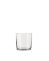 Clear drinking glass by Alessi, a simple, straight-sided tumbler with a thick base, shown from the front.
