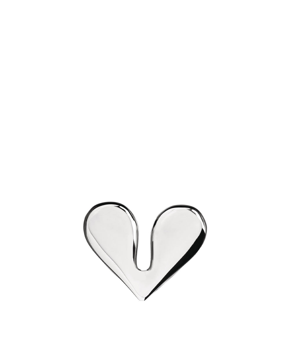 Silver heart-shaped nut splitter by Alessi, featuring a sleek, modern design and reflective metallic finish.