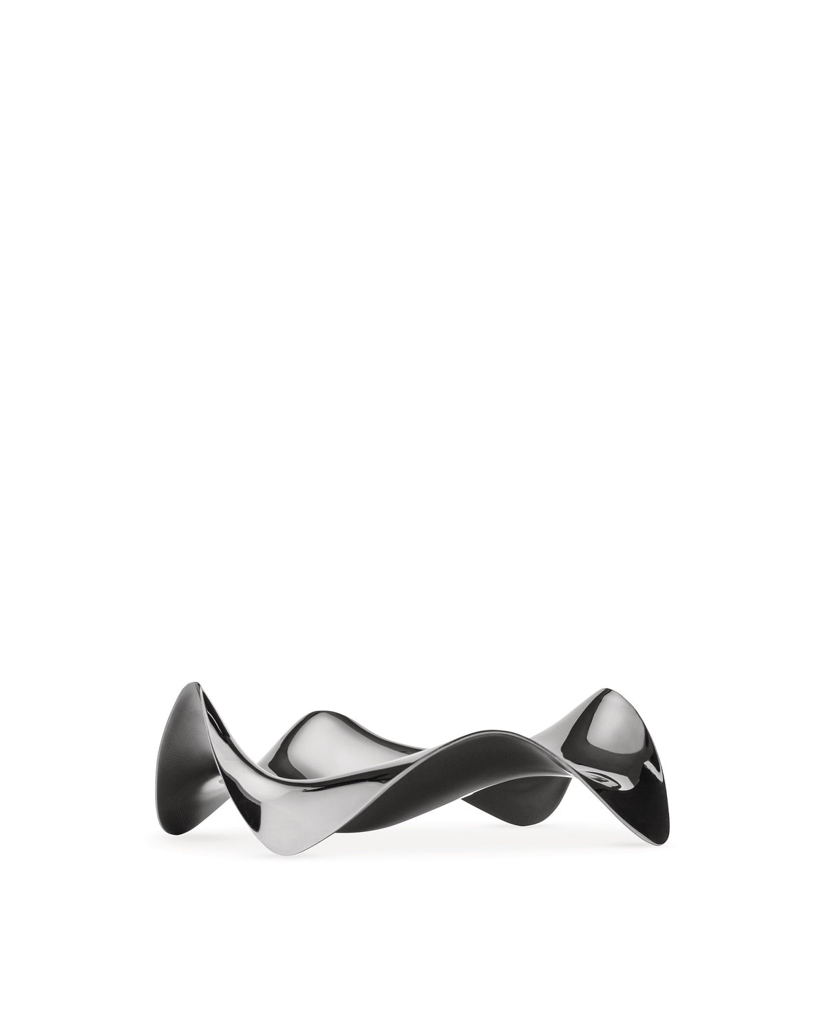 Silver metallic wavy spoon rest by Alessi, named BLIP, with a highly polished, reflective finish.