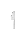 Silver stainless steel cake server by Alessi with a triangular blade and flat handle on a white background.