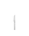 Silver serrated dinner knife by Alessi, with a sleek modern design, standing vertically on a white background.