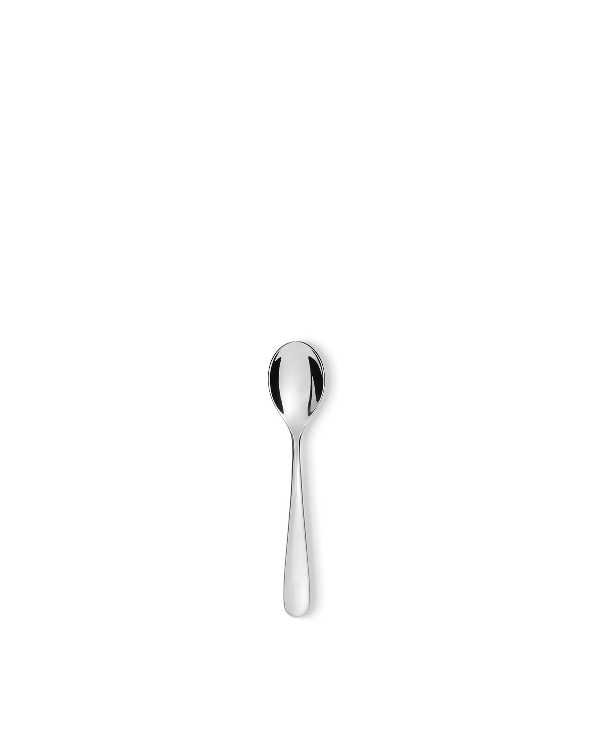 Polished silver metal spoon by Alessi, featuring a sleek, minimalist design.