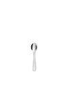 Polished silver spoon by Alessi, vertically centered on a white background.