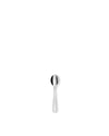 Silver metal spoon by Alessi with a sleek, reflective design, centered on a white background.