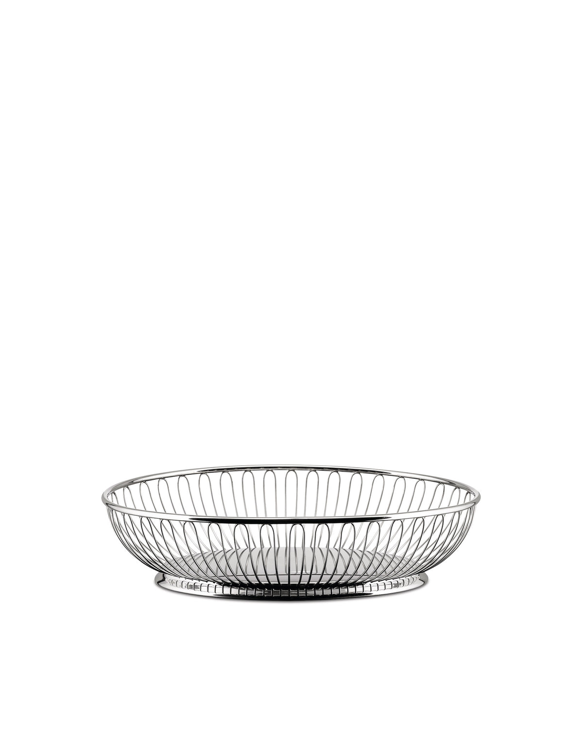 Silver wire bowl by Alessi, an oval and shallow design with a ridged solid base.