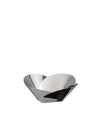 Polished silver basket by Alessi, featuring a sculptural design with overlapping metallic panels.