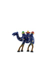 Dark blue camel figurine by Alessi, decorated with gold stars, closed eyes, and three colorful adornments on its humps.